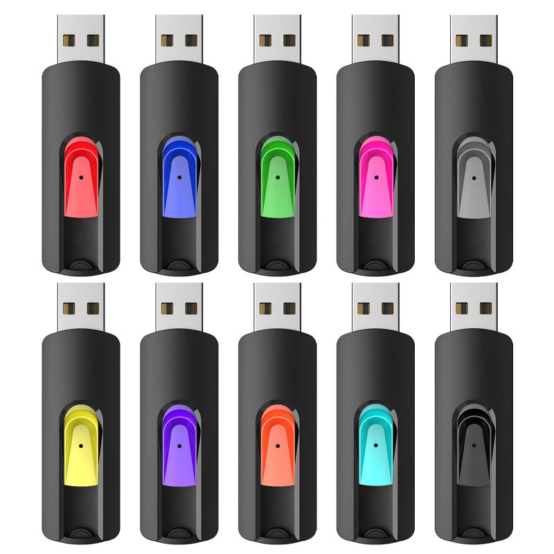 RAOYI 10Pcs 4GB USB Flash Drives Slide Retractable Memory Stick Bulk USB 2.0 Thumb Drive Jump Drive Zip Drive USB Sticks Data Storage Backup for PC Mac (4G, 10 Mixed Color) - Image 1